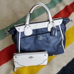 Coach Mickie Navy & off white purse & wallet set